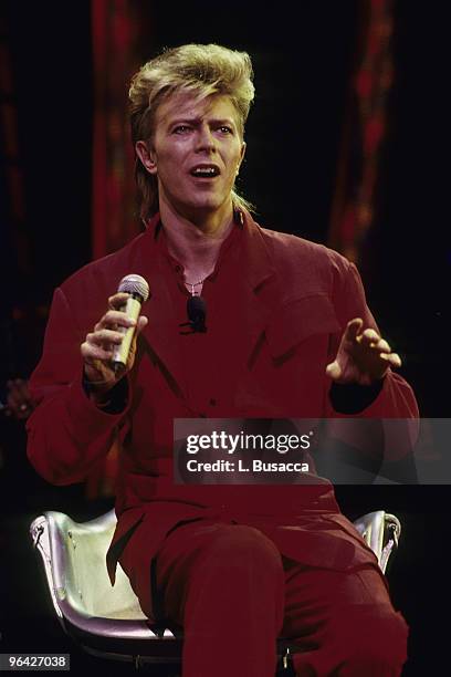 English musician David Bowie performs in concert, New York, New York, circa 1987.