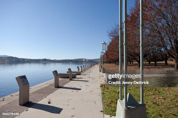 autumn day, lake burley griffin, canberra. - lake burley griffin stock pictures, royalty-free photos & images