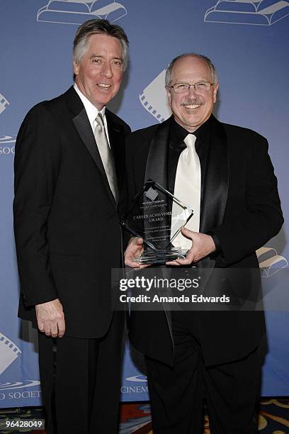 Composer Alan Silvestri presents sound mixer Dennis Sands with the CAS Career Achievement Award at the 44th Annual Cinema Audio Society Awards at the...