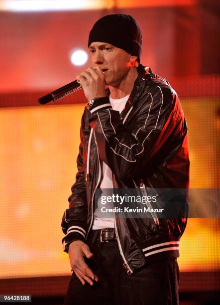 Eminem performs onstage at the 52nd Annual GRAMMY Awards held at Staples Center on January 31, 2010 in Los Angeles, California.