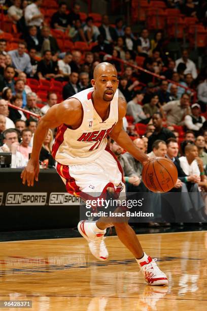 Rafer Alston of the Miami Heat moves the ball against the Indiana Pacers during the game on January 19, 2010 at American Airlines Arena in Miami,...