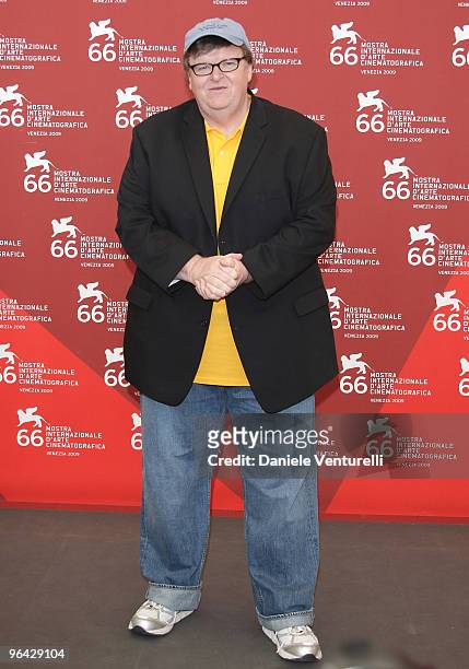 Documentary filmmaker Michael Moore attends the "Capitalism: A Love Story" Photocall at the Palazzo del Casino during the 66th Venice Film Festival...