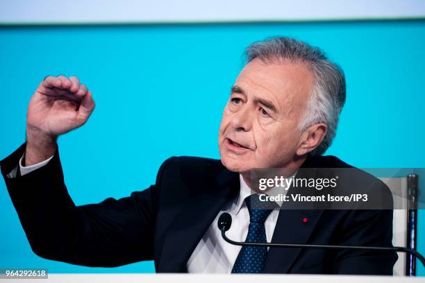 Safran CEO, Philippe Petitcolin, attends the French aeronautic and aerospace supplier Safran general shareholders meeting on May 25, 2018 in Paris,...