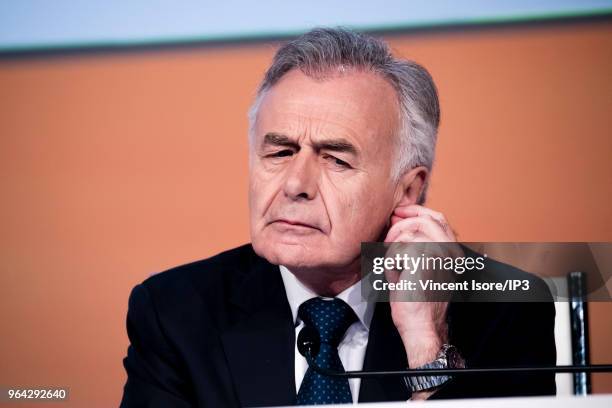 Safran CEO, Philippe Petitcolin, attends the French aeronautic and aerospace supplier Safran general shareholders meeting on May 25, 2018 in Paris,...