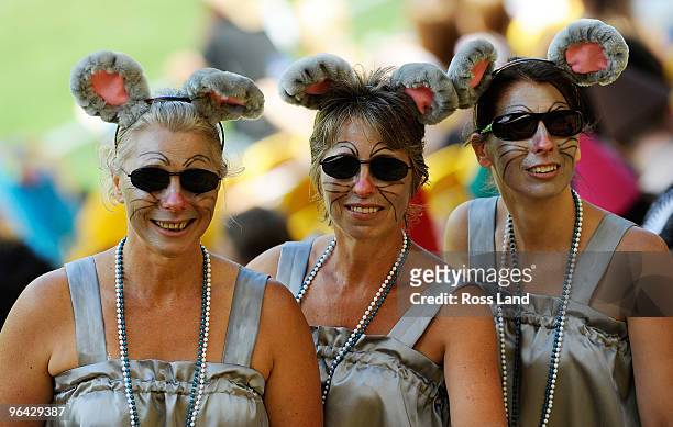 Fans wear fancy dress during day one of the Wellington IRB Sevens at Westpac Stadium on February 5, 2010 in Wellington, New Zealand.