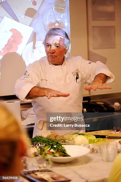 Chef Jacques Pepin teaches a class during the NY Culinary Experience hosted by New York Magazine at the French Culinary Institute on October 3, 2009...