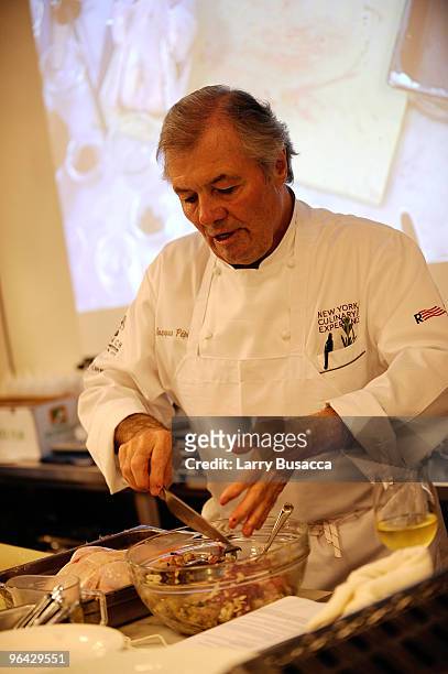 Chef Jacques Pepin teaches a class during the NY Culinary Experience hosted by New York Magazine at the French Culinary Institute on October 3, 2009...