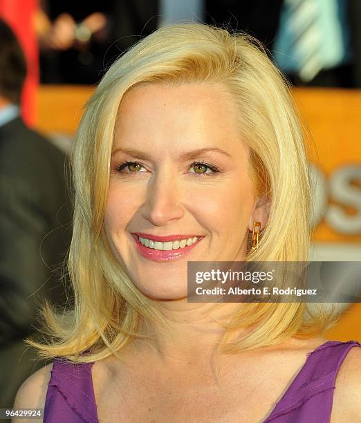 Actress Angela Kinsey arrives at the 16th Annual Screen Actors Guild Awards held at the Shrine Auditorium on January 23, 2010 in Los Angeles,...