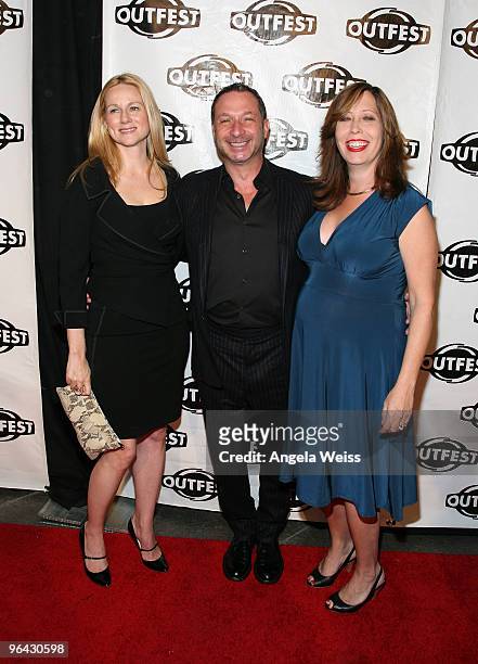 Actress Laura Linney, writer/director/producer Alan Poul and Outfest executive producer Kirsten Schaffer arrive at Outfest's 2009 Legacy Awards at...