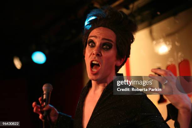 Mikey Georgeson, lead singer of David Devant and his Spirit Wife, performs on stage at The 100 Club on February 4, 2010 in London, England.