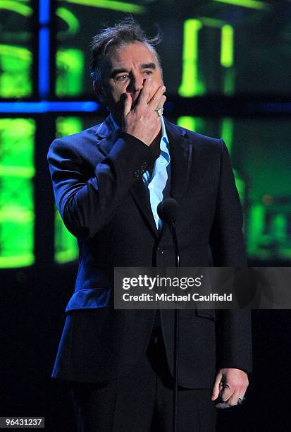 Singer/songwriter Morrissey onstage at the "Los Premios MTV 2009" Latin America Awards held at Gibson Amphitheatre on October 15, 2009 in Universal...