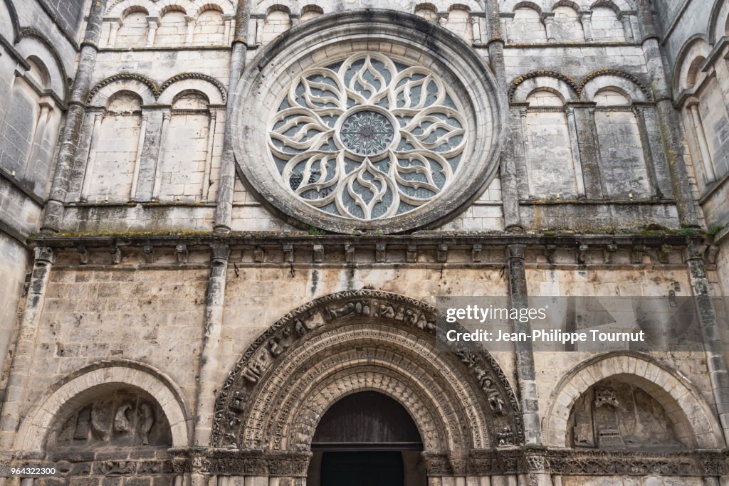 Rose Window on the facade of Cognac Church (Eglise Saint Léger), France