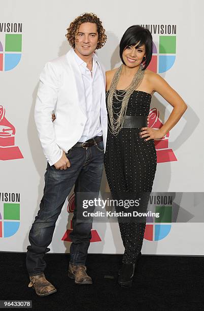 Singers David Bisbal and Luz Rios pose in the press room at the 10th Annual Latin GRAMMY Awards held at the Mandalay Bay Events Center on November 5,...