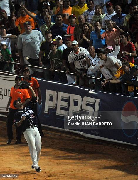 Venezuelan Jesus Guzman of Leones del Caracas of Venezuelan makes an out during a Caribbean Series match against Leones del Escojidos de Dominican...