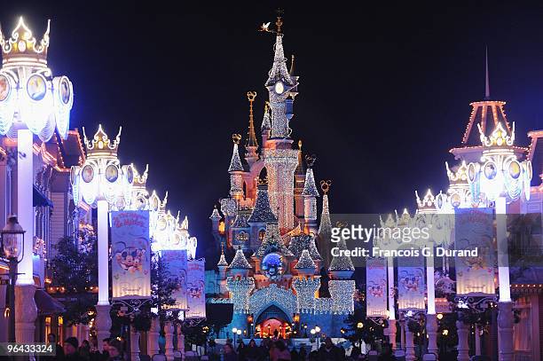 General view of the Sleeping Beauty Castle during the Disneyland Magic Christmas Season Launch at Disneyland Resort Paris on November 7, 2009 in...