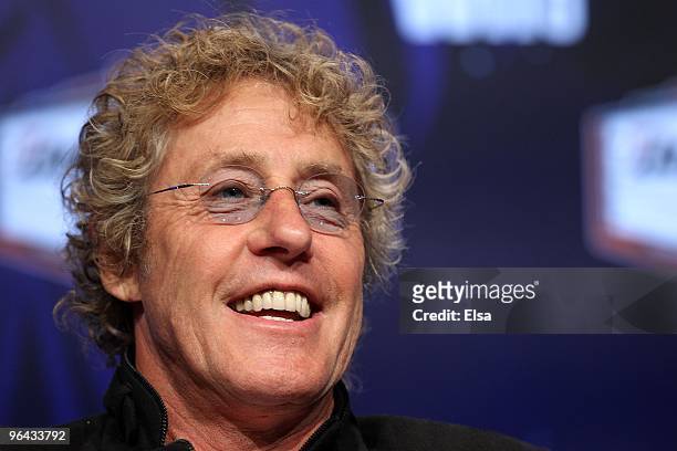 Roger Daltrey of The Who smiles while speaking to members of the media during the Bridgestone Half Time Show Press Conference held at the Fort...