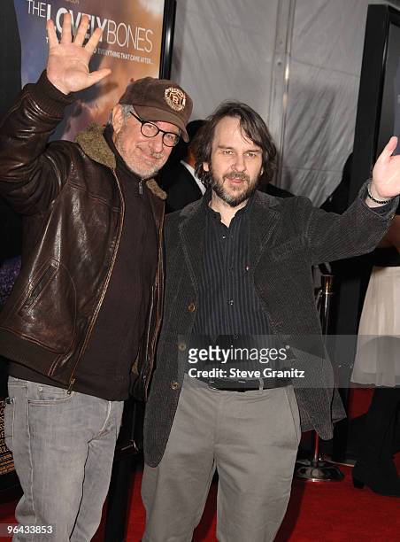 STeven Spielberg and Peter Jackson attends the "Lovely Bones" Los Angeles Premiere at Grauman's Chinese Theatre on December 7, 2009 in Hollywood,...
