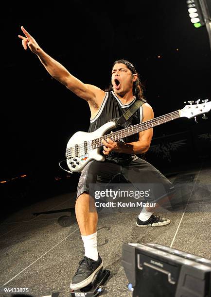 Robert Trujillo of Metallica performs during their "World Magnetic" tour at Madison Square Garden on November 14, 2009 in New York City.