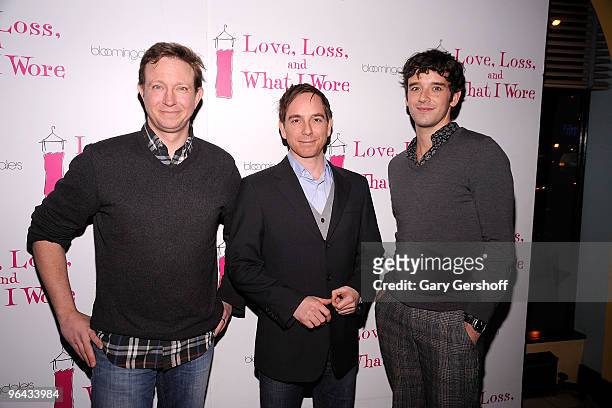 Actors Thomas Jay Ryan, Sam Breslin Wright, and Michael Urie attend the "Love, Loss, and What I Wore" new cast member celebration at Marseille on...