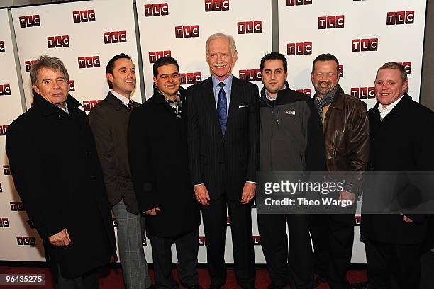 Captain Chesley "Sully" Sullenberger and flight survivors attend the premiere of "Brace for Impact" at the Walter Reade Theater on January 5, 2010 in...