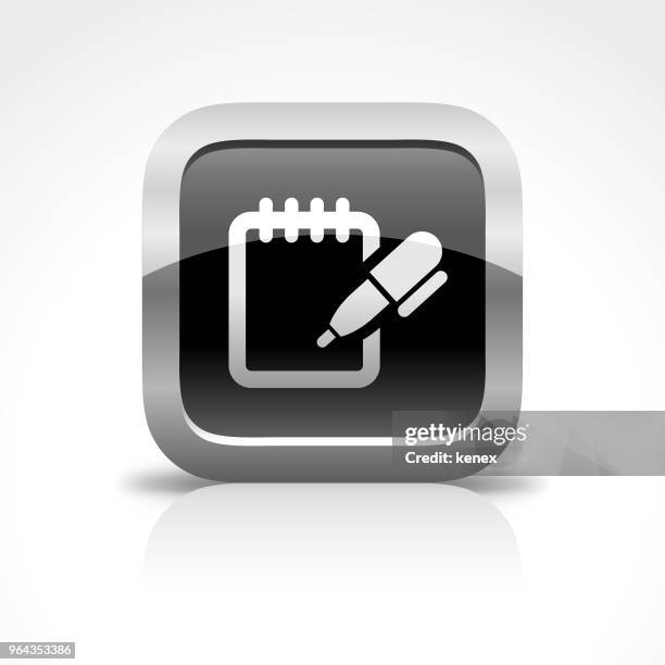 notepad and pen glossy button icon - course catalog stock illustrations