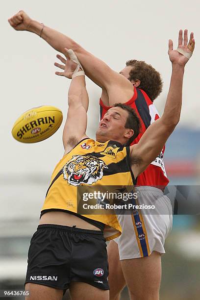 Graham Polak flies for a mark during a Richmond Tigers intra-club AFL match at Highgate Reserve on February 5, 2010 in Melbourne, Australia.