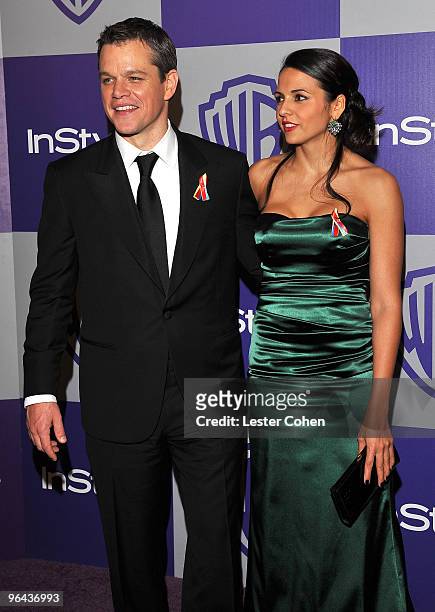 Actor Matt Damon and wife Luciana Damon attend the InStyle and Warner Bros. 67th Annual Golden Globes post party held at the Oasis Courtyard at The...