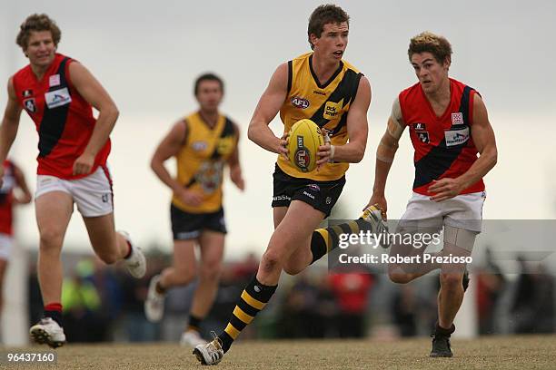 Will Thursfield runs with the ball during a Richmond Tigers intra-club AFL match at Highgate Reserve on February 5, 2010 in Melbourne, Australia.