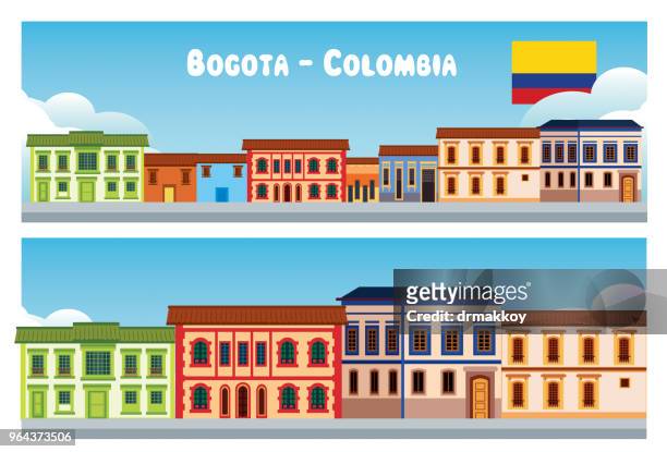 ilustraciones, imágenes clip art, dibujos animados e iconos de stock de casas históricas de colombia - colonial
