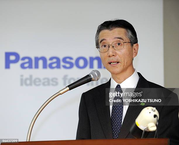 Japan's electronics giant Panasonic CFO Makoto Uenoyama announces the company's third quarter financial result at the company's Tokyo office on...