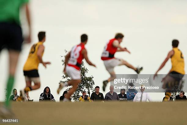 Spectators watch on during a Richmond Tigers intra-club AFL match at Highgate Reserve on February 5, 2010 in Melbourne, Australia.