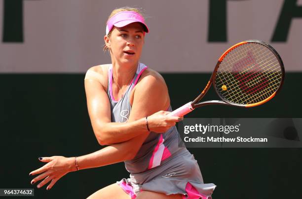 Anastasia Pavlyuchenkova of Russia reacts during her ladies singles second round match against Samantha Stosur of Australia during day five of the...