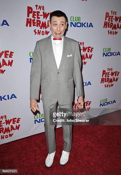 Actor Paul Reubens arrives to the opening night of "The Pee Wee Herman Show" at Club Nokia on January 20, 2010 in Los Angeles, California.