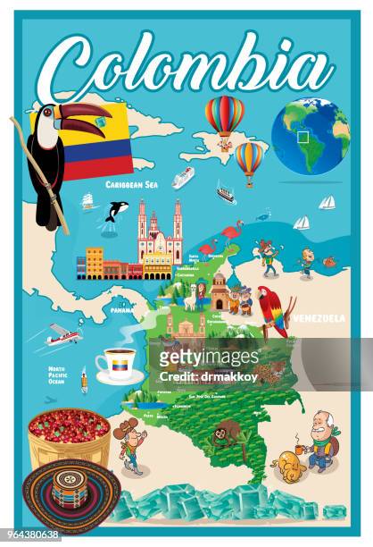 cartoon map of colombia - cartagena colombia stock illustrations