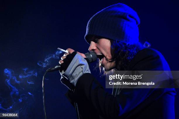 Ville Valo of "Him" performs at the Alcatraz club on March 06, 2008 in Milan, Italy.