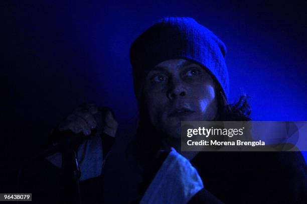 Ville Valo of "Him" performs at the Alcatraz club on March 06, 2008 in Milan, Italy.