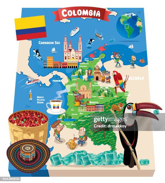 bildbanksillustrationer, clip art samt tecknat material och ikoner med tecknad karta över colombia - lama religious occupation