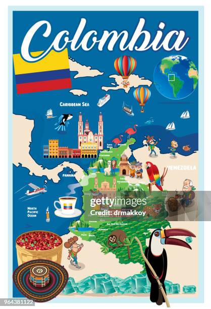 illustrations, cliparts, dessins animés et icônes de carte de la caricature de la colombie - mocoa