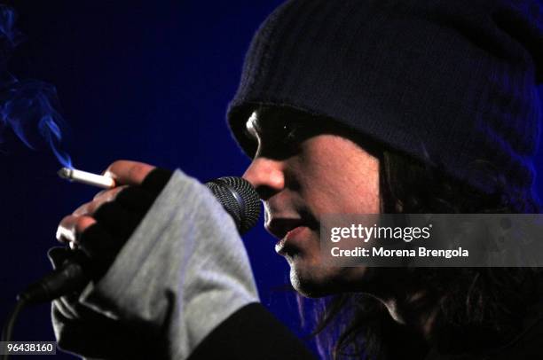 Ville Valo of "Him" performs at the Alcatraz club on March 06, 2008 in Milan, Italy.