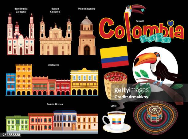 colombia symbols - coffee city stock illustrations