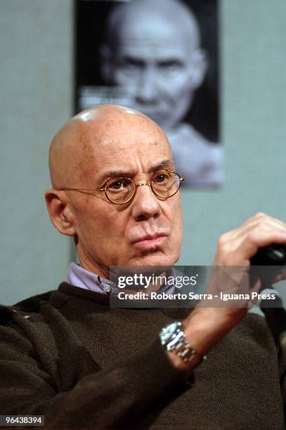 Writer James Ellroy during his speech for the book launch "Blood's a Rover" at biblioteca Renzo Renzi on February 4, 2010 in Bologna, Italy.