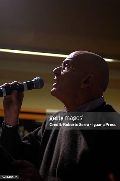 Writer James Ellroy during his speech for the book launch "Blood's a Rover" at biblioteca Renzo Renzi on February 4, 2010 in Bologna, Italy.