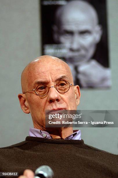 Writer James Ellroy during his speech for the book launch "Blood's a Rover" at biblioteca Renzo Renzi on February 4, 2010 in Bologna, Italy.