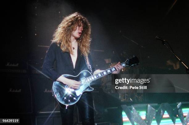 John Sykes of Thin Lizzy performs on stage, on the 'Thunder and Lightning' tour at Hammersmith Odeon on March 10th, 1983 in London, United Kingdom....