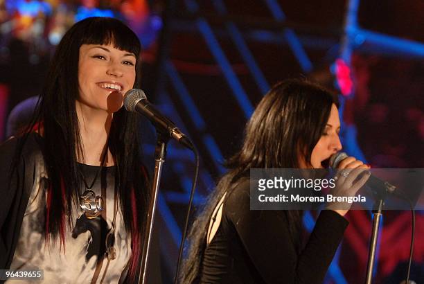 Aura and Cristina Scabbia perform at "Scalo 76" Italian tv show on March 15, 2008 in Milan, Italy.