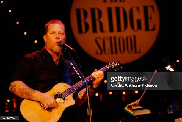 James Hetfield of Metallica perfoms an acoustic set on stage at the Bridge School Benefit Concert 2007 held at the Shoreline Amphitheatre in Mountain...