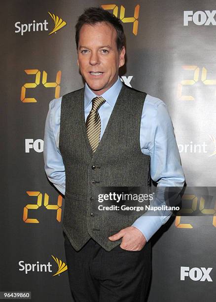 Actor Kiefer Sutherland attends the "24" Season 8 premiere at Jack H. Skirball Center for the Performing Arts on January 14, 2010 in New York, New...