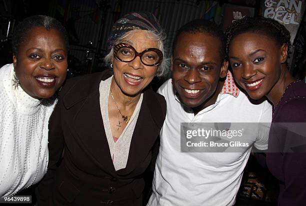 Lillias White, Ruby Dee, Sahr Ngaujah and Saycon Sengbloh pose backstage at "Fela" on Broadway at The Eugene O'Neill Theater on January 2, 2010 in...