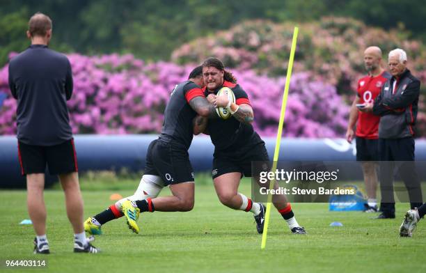 Harry Williams of England in a training session during England Rugby media access at Pennyhill Park on May 31, 2018 in Bagshot, England.