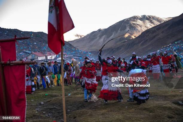 Ritualistic whip fight takes place during the annual Qoyllur Rit'i festival on May 28, 2018 in Ocongate, Peru. Every year, since 1783 in the Sinakara...
